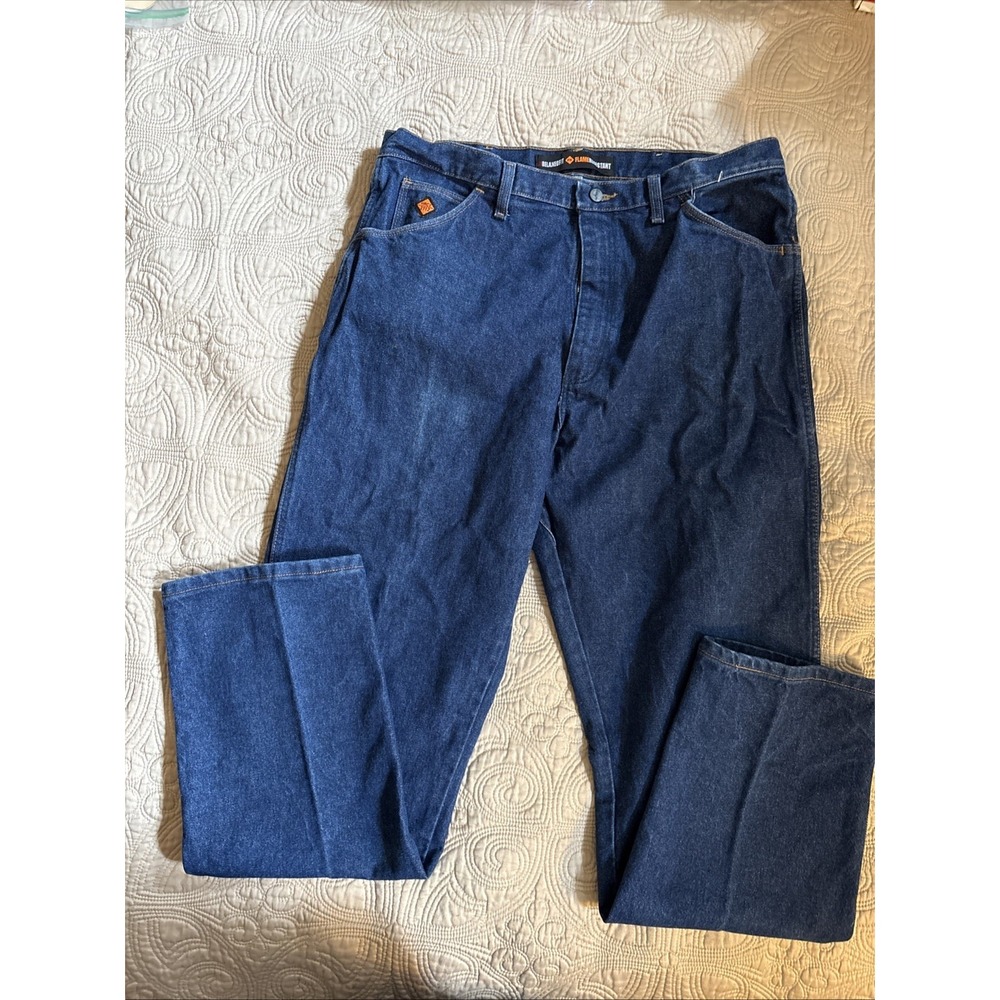 Wrangler Jeans Mens 38x34 Blue Flame Resistant FR Relaxed FR31MWZ Cowboy Bootcut